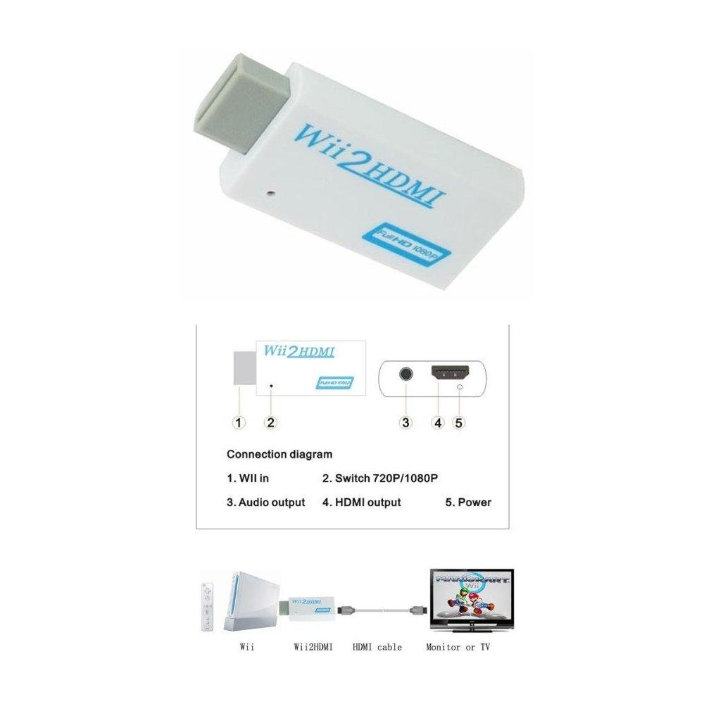 Convertisseur adaptateur vidéo Wii à HDMI HD 1080p 720P avec sortie audio  de 3.5mm - Audio-Vidéo