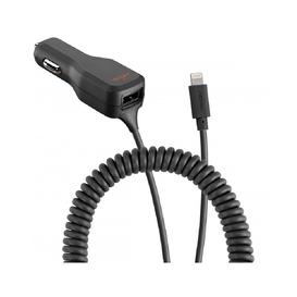 Corded Car Charger w/extra Lightning 3.4A - Black
