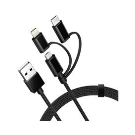3-in-1 Apple Lightning/Micro B/Type-C to USB A Male Cable with Black Mesh - Apple MFi certified