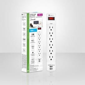 POWER BAR WITH SURGE PROTECTION INCLUDING 6 OUTLETS AND 2 USB PORTS 1050 j
